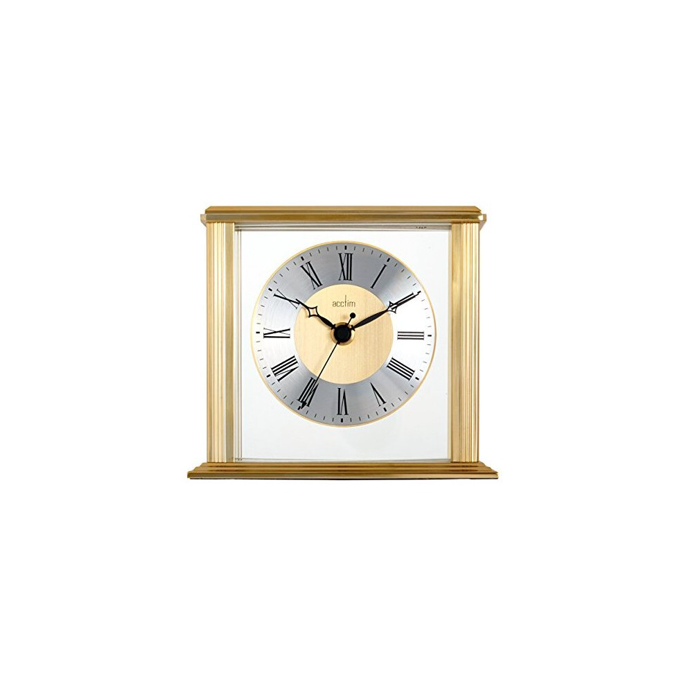 Acctim Hamilton Mantel Clock Quartz Brushed Metal & Glass Floating Effect Energy Efficient Brass