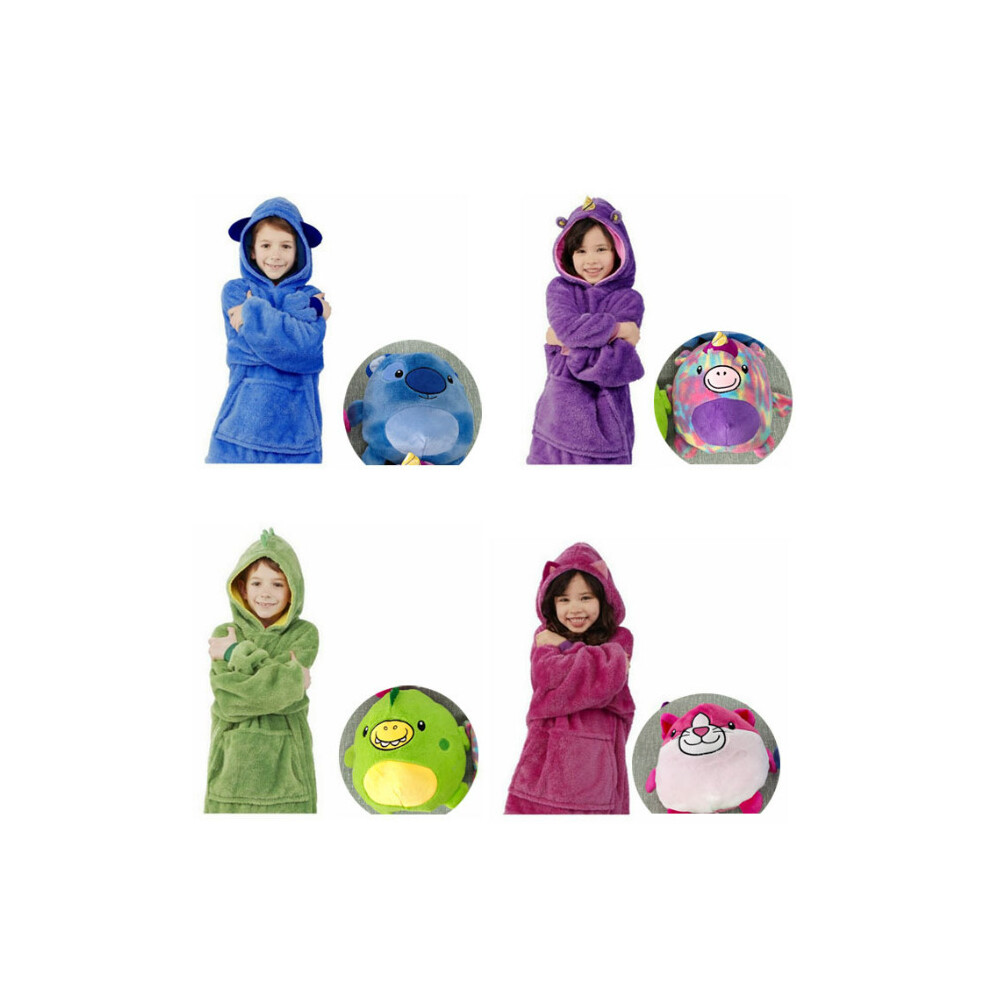 (Blue) Kids Cuddly Pet-shaped Storage Hoodie