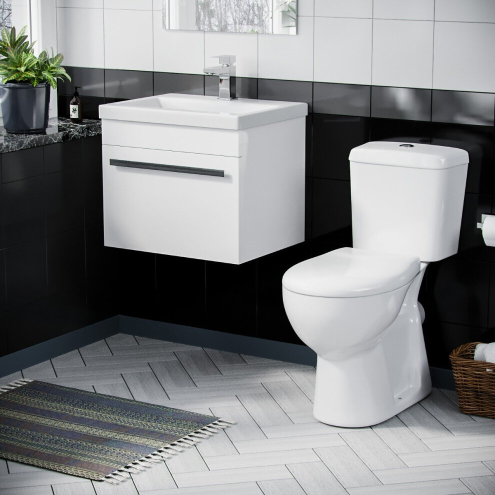 500mm Wall Hung 1 Drawer Vanity Unit Gloss White And ECO Complete Toilet Set