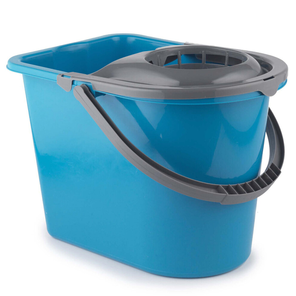 Large Mop Bucket with Mop Wringer, 14 Litre, Turquoise, Wet Floor