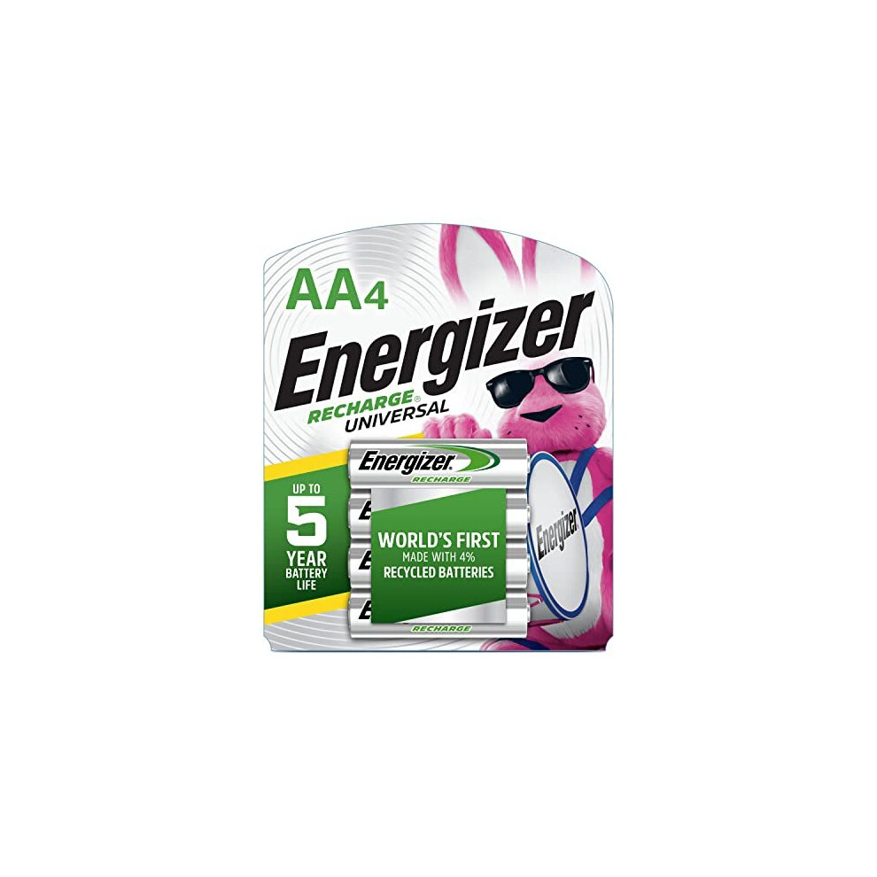 Energizer Rechargeable AA Batteries, Recharge Universal AA Battery Pre-Charged, 4 Count