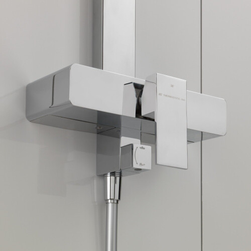 NES Home Enzo Ultra Thin Modern Bathroom Chrome Brass Square Head Cool Touch Shower Set 2
