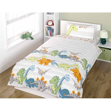 Homespace Direct Dinosaur Duvet Cover Set Childrens Bedding, Cotton, Natural, Toddler