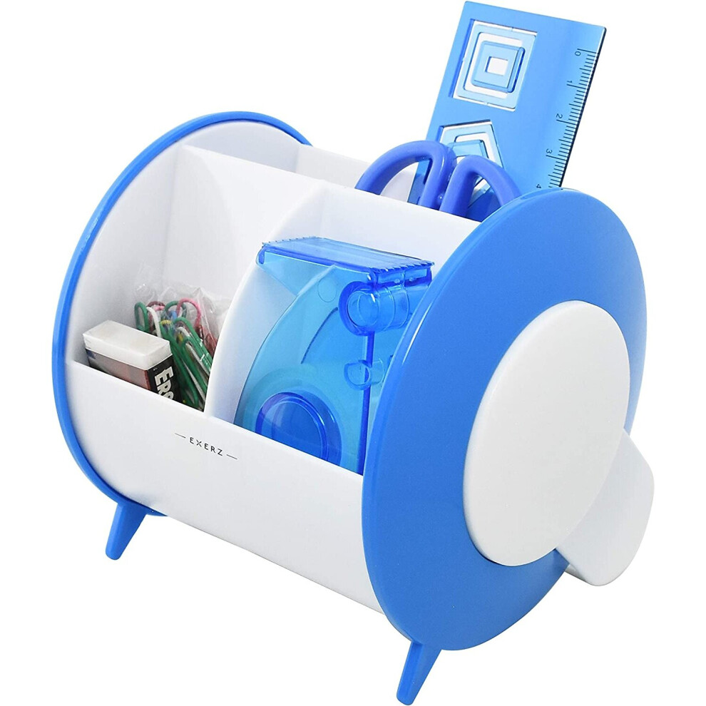 Exerz Desk Organiser With Stationery Set, 90 Degree Rotary Stationery Organiser / Pen Holder / Desk Tidy, Medium Size - Safety Scissors (Not Sharp),
