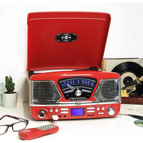 Steepletone ROXY 4 (Red) 1960s Retro Style Record Player Music Centre ...