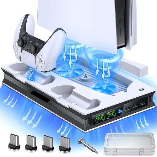 PS5 Console Stand with Cooling Fan and PS5 Controller Charging Dock