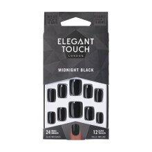 Elegante Touch Kernfarbe Nägel mit Kleber Squoval Mitternachts Schwarz 24 U
