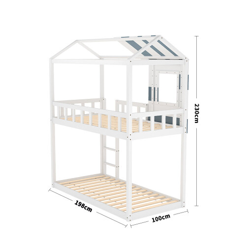 Living And Home Modern Twin Bunk Bed Slatted Board House Shaped 2