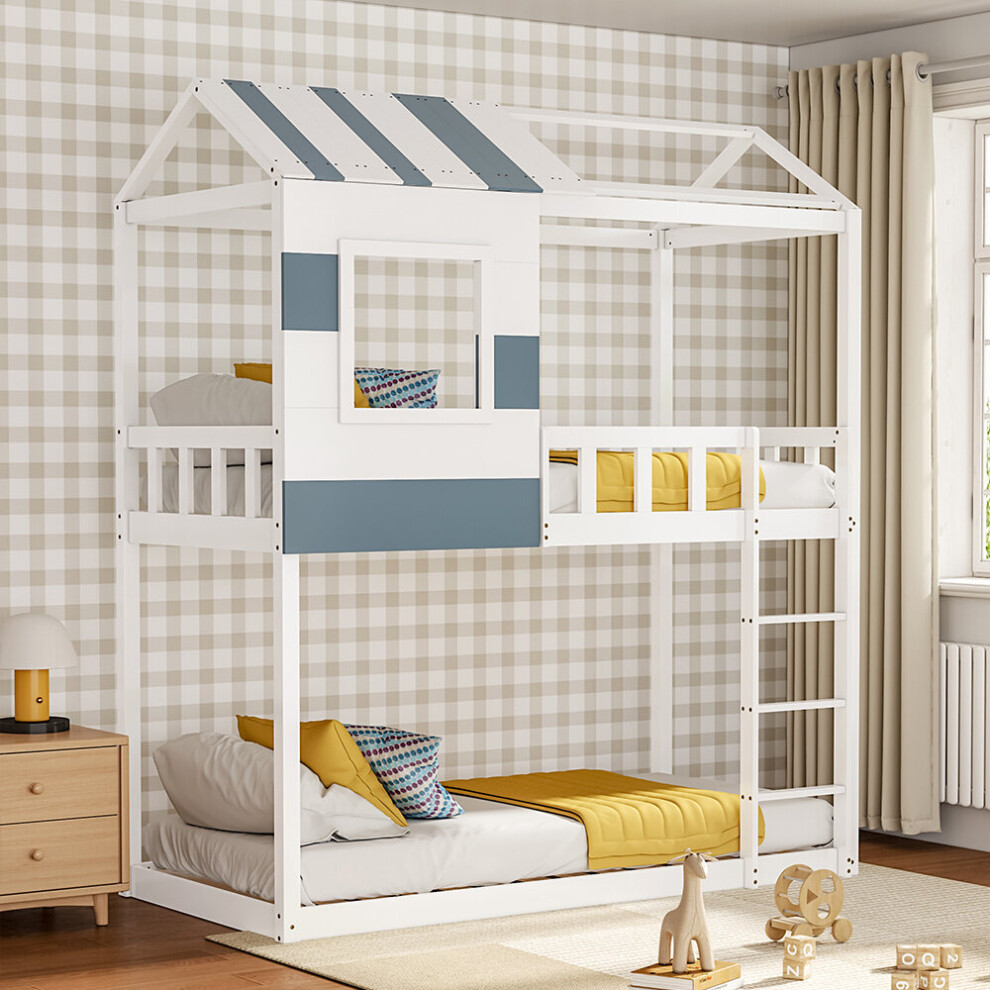 Modern Twin Bunk Bed Slatted Board House Shaped