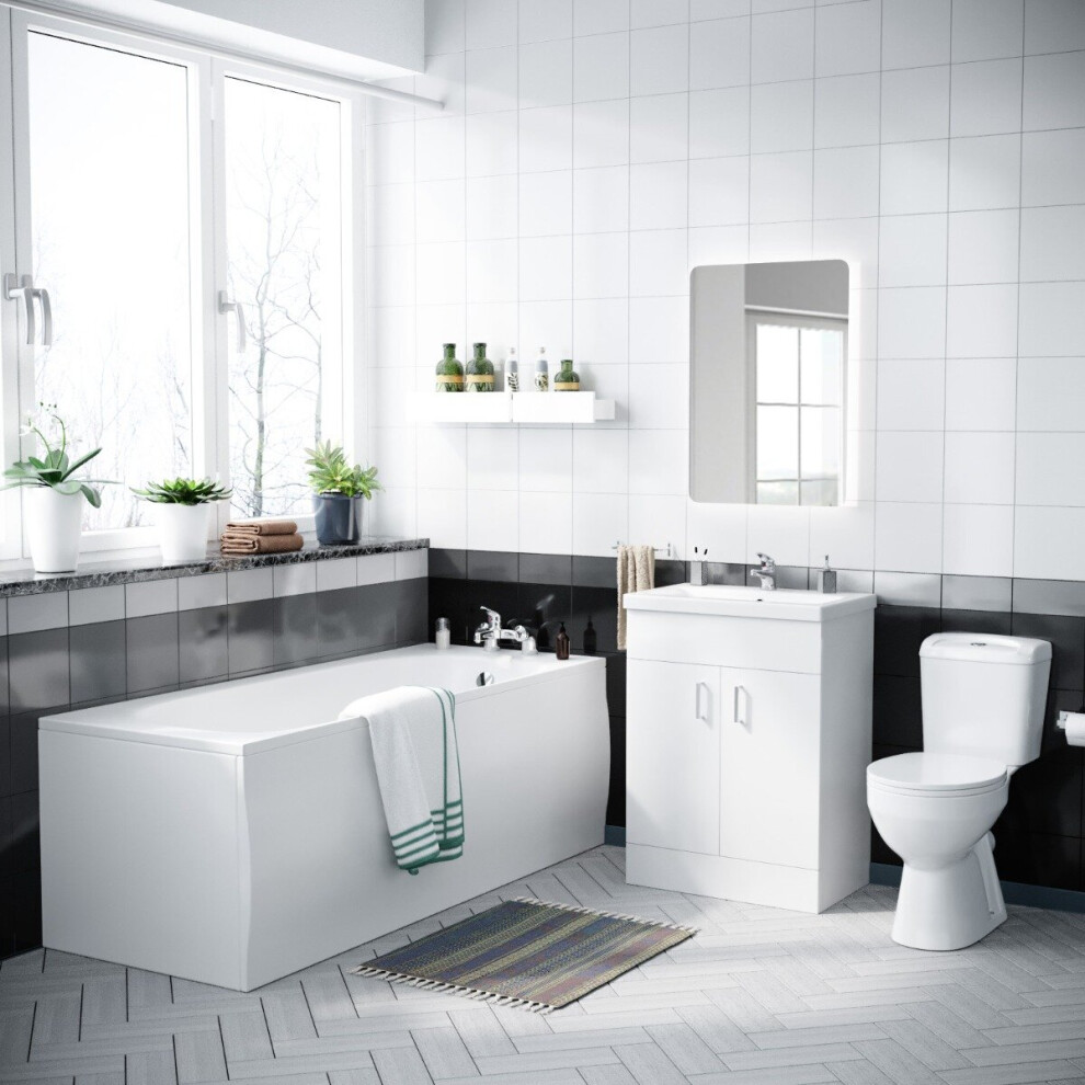 Nanuya 1700mm Bath, WC Toilet & 600 mm White Vanity Basin Cabinet