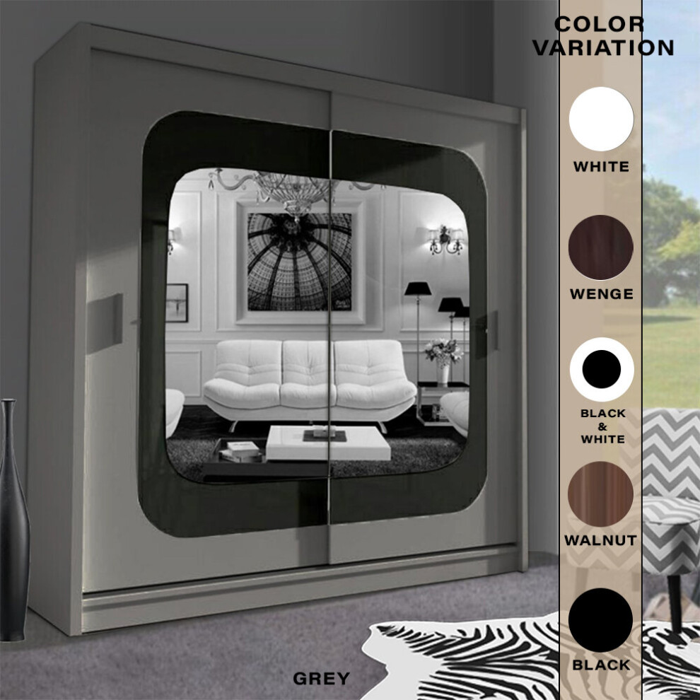 (203 cm, Grey) Chess Sliding Door Mirror Wardrobe for Bedroom