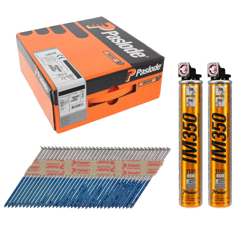 Paslode Im350+ Unilock Shank Hot Dipped Galvanised Nails - 3.1 X 90Mm (2200 Box + 2 Fuel Cells) 5701291412361