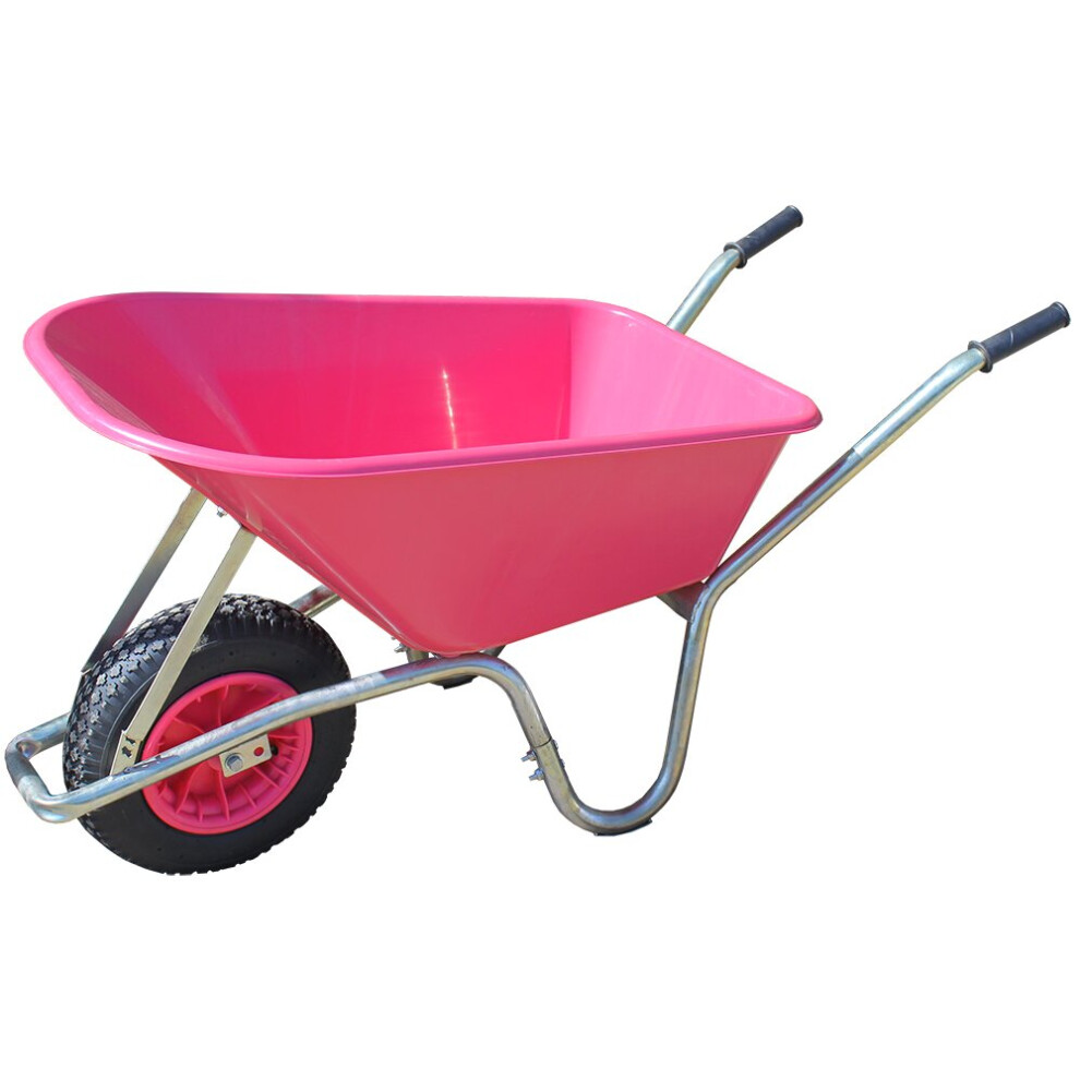 Bristol Tool Company Big Mucker 100L Wheelbarrow - 120Kg Load, Pneumatic Wheel, Galvanised Frame, 4.80/4.00-8 Tyre Pink