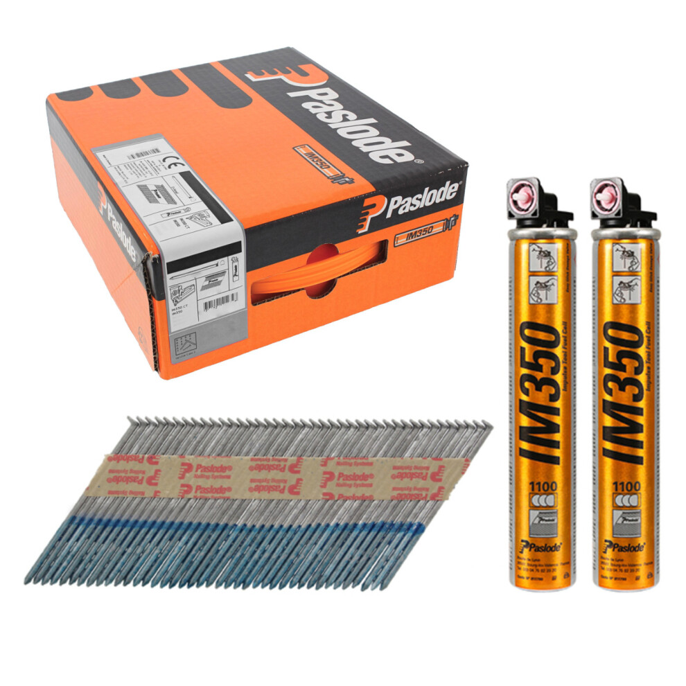 Paslode Im350+ Plain Shank Hot Dipped Galvanised Nails - 3.1 X 90Mm (2200 Box + 2 Fuel Cells) 5701291412354