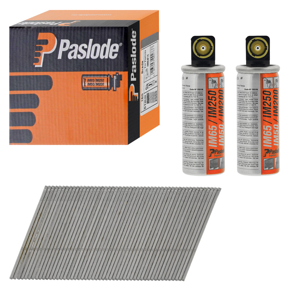 Paslode 16G Stainless Steel 38Mm Angled Brad Nails (Im65a) (2000 Box + 2 Fuel Cells) 4013403002775