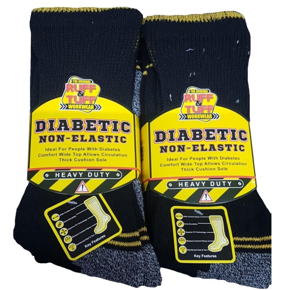 (6 Pairs) Men's Diabetic Ruff & Tuff NON-ELASTIC Work Socks Extra Wide Top Heavy Duty 6-11