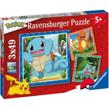 Puzzel voor kinderen 3x49 stukken Pokémon - Charmander, Bulbasaur en Squirtle - Vanaf 5 jaar - 3 posters inbegrepen - 05586 - Ravensburger