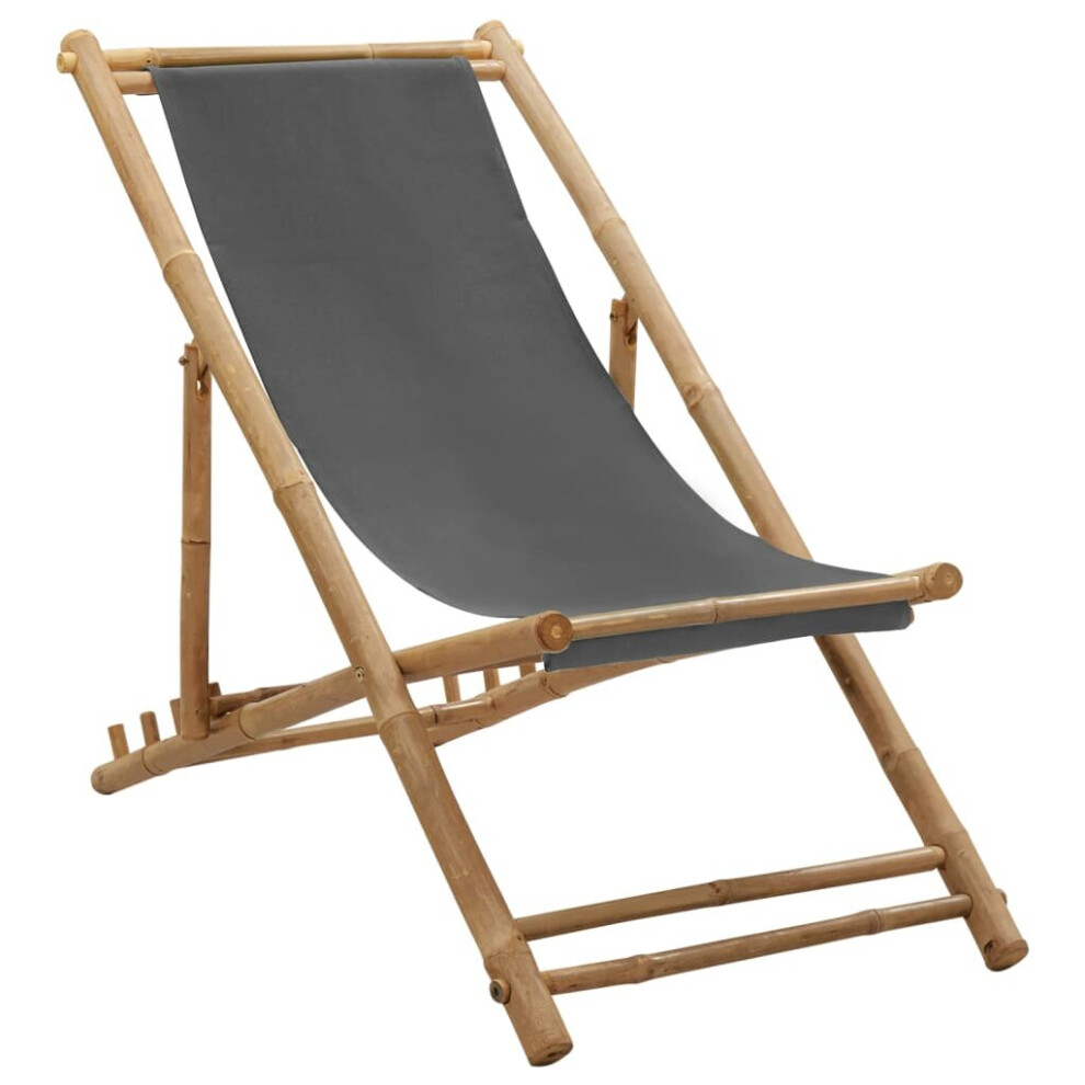 Vidaxl Deck Chair Bamboo And Canvas Dark Garden Beach Camp Lounge Seat Grey