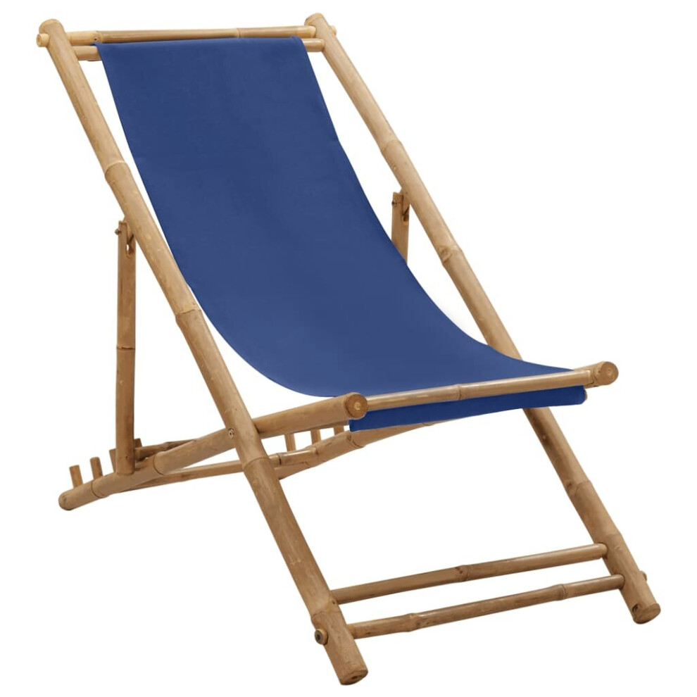 vidaXL Deck Chair Bamboo and Canvas Navy Blue Garden Beach Camp Lounge Seat