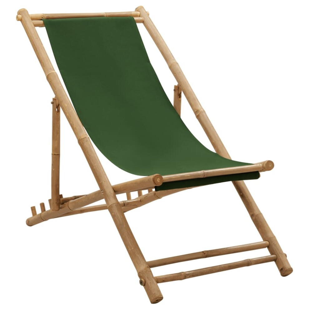 Vidaxl Deck Chair Bamboo And Canvas Outdoor Garden Beach Lounge Seat Green