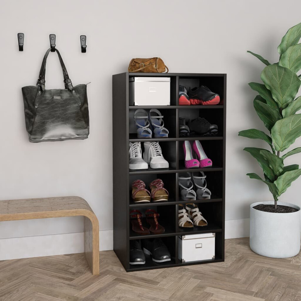 Vidaxl Shoe Rack Black Engineered Wood Hallway Entryway Shoe Organiser Cabinet