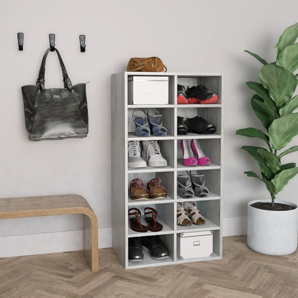 vidaXL Shoe Rack Concrete Grey Engineered Wood Hallway Entryway Shoe Organiser