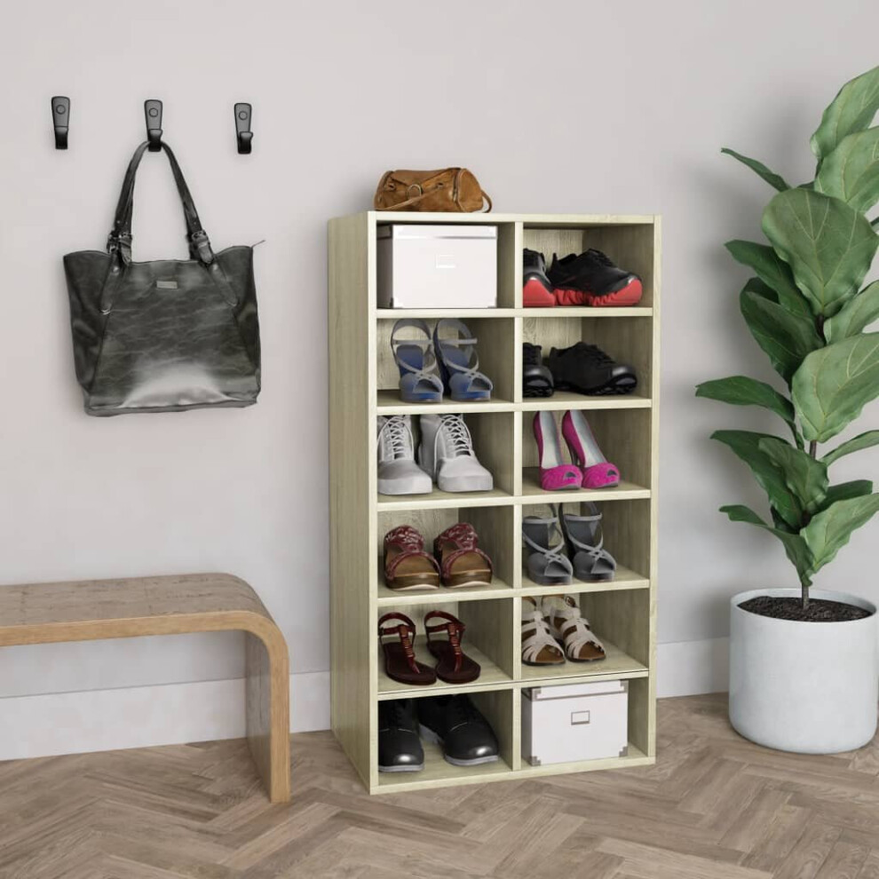 vidaXL Shoe Rack Sonoma Oak Engineered Wood Hallway Entryway Shoe Organiser