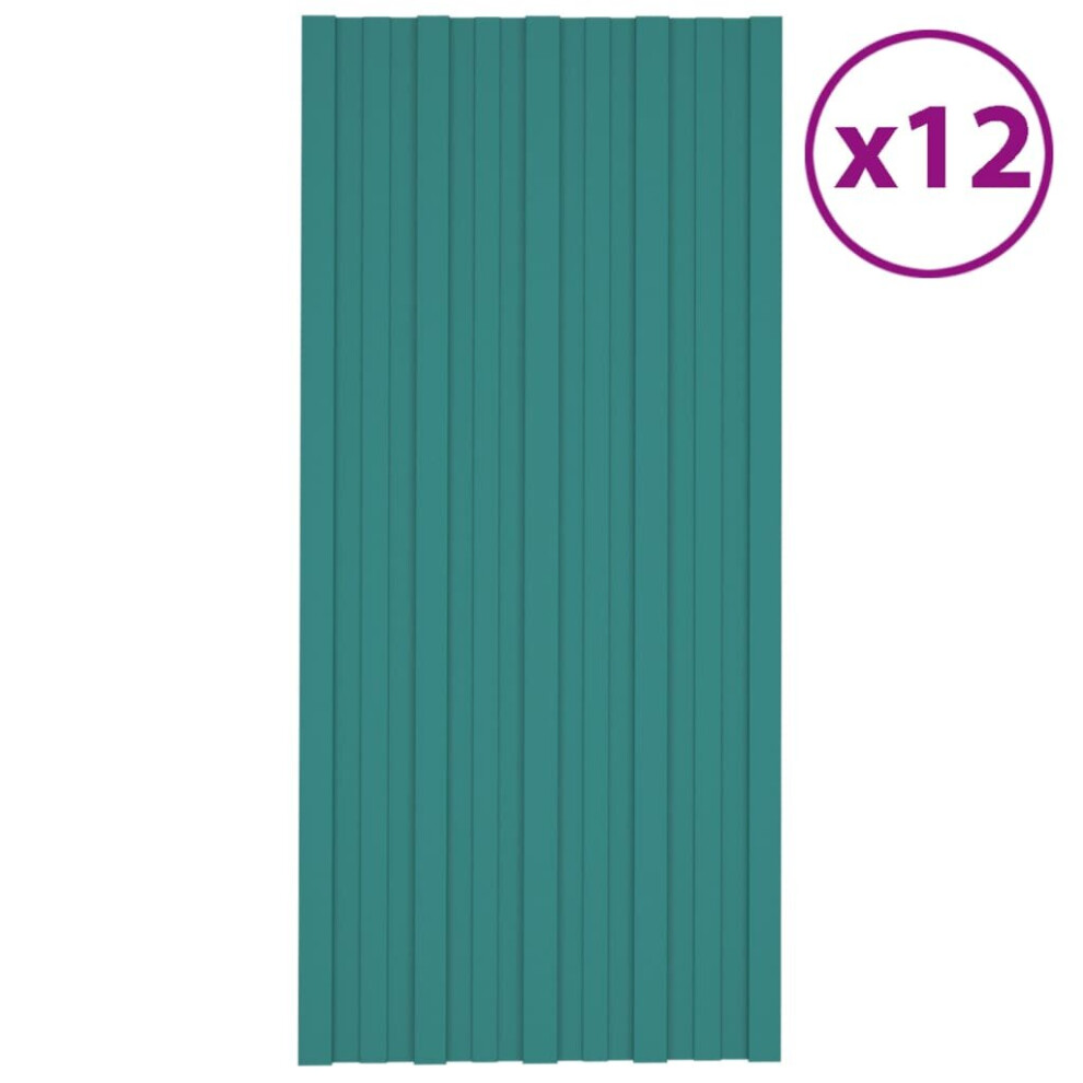 vidaXL 12x Roof Panels Galvanised Steel Green Profile Sheet Shed Roof Panel