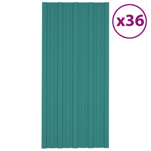 VidaXL vidaXL 36x Roof Panels Galvanised Steel Green Profile Sheet Shed Roof Panel