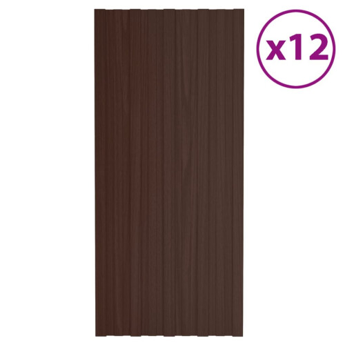 VidaXL vidaXL 12x Roof Panels Galvanised Steel Brown Profile Sheet Shed Roof Panel