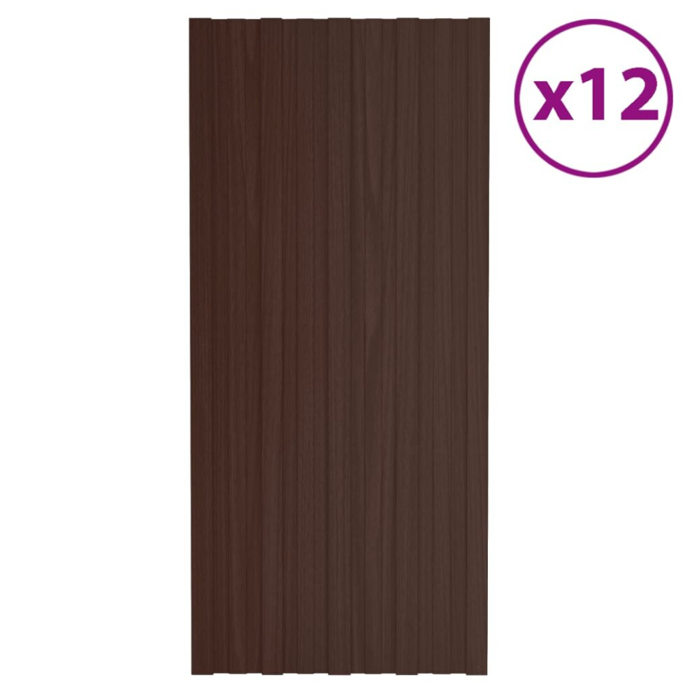 vidaXL 12x Roof Panels Galvanised Steel Brown Profile Sheet Shed Roof Panel