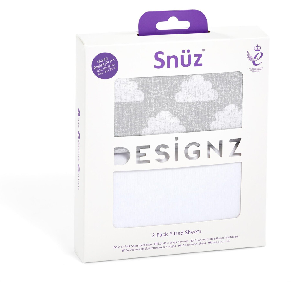 Snuz Pack Moses Basket/Pram Fitted Sheets - Cloud Nine Size 2