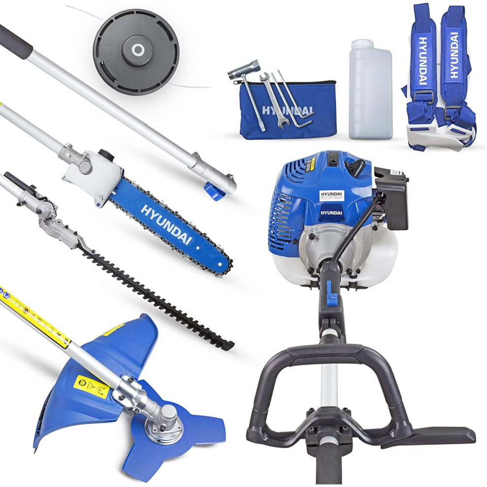 Hyundai Functional 5 In 1 Petrol Multi-Tool Set, Hymt5200x, 52Cc, Grass, Hedge Trimmer, Pruner Chainsaw, Brushcutter, Extension Pole, Multitool