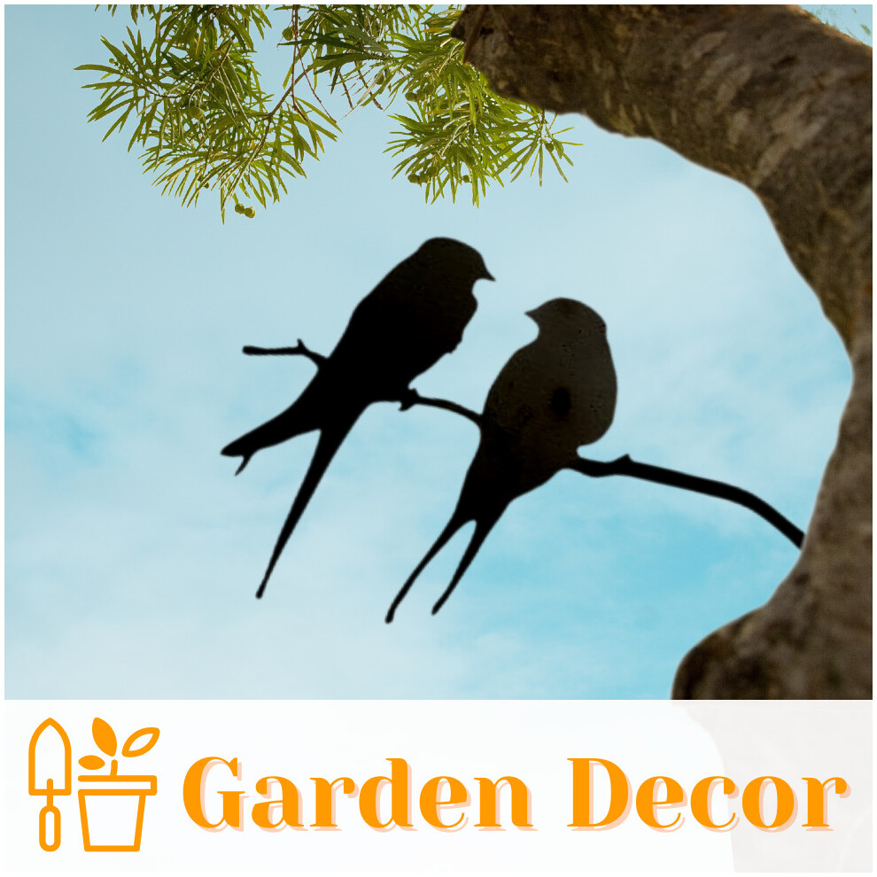 Black Metal Swallow Tree Art for Garden, Mount Bird on Fence Tree Post