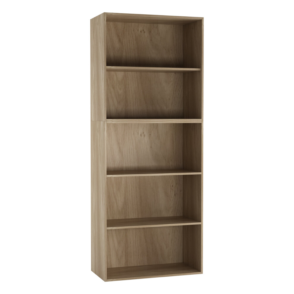 (Oak) Wide 5 Tier Book Shelf Bookcase Cabinet Display