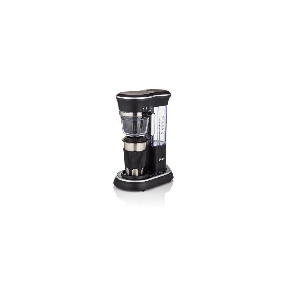 Swan Stainless Steel Bean to Cup Coffee to Go Machine, Includes Stainless-Steel Travel Cup, Durable, Touch Control, Auto Shut-Off, SK65010N, Black