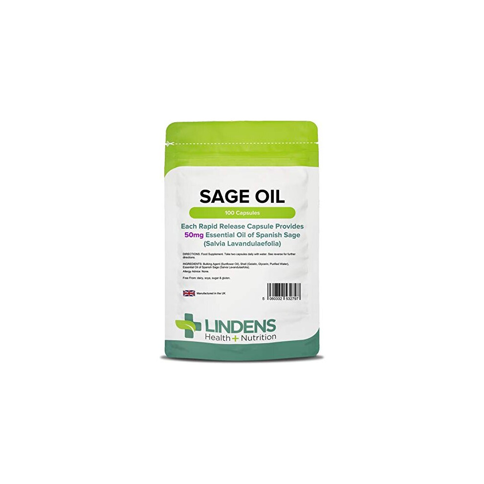 **Lindens Sage Oil Caps (Essential Oil of Spanish Sage 50mg) (100) for Menopause - Image 6