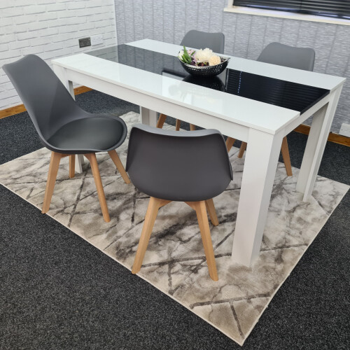 White Black Kitchen Dining Table (140X80X75cm) and 4 Grey Tulip Chairs 2