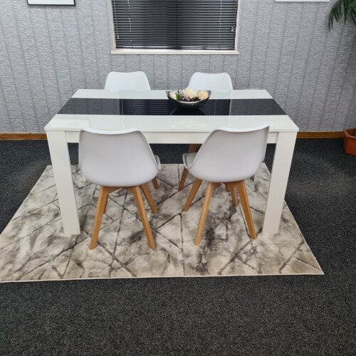 White Black Kitchen Dining Table(140X80X75cm) and 4 White Tulip Chairs 1
