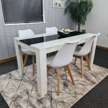 White Black Kitchen Dining Table(140X80X75cm) and 4 White Tulip Chairs