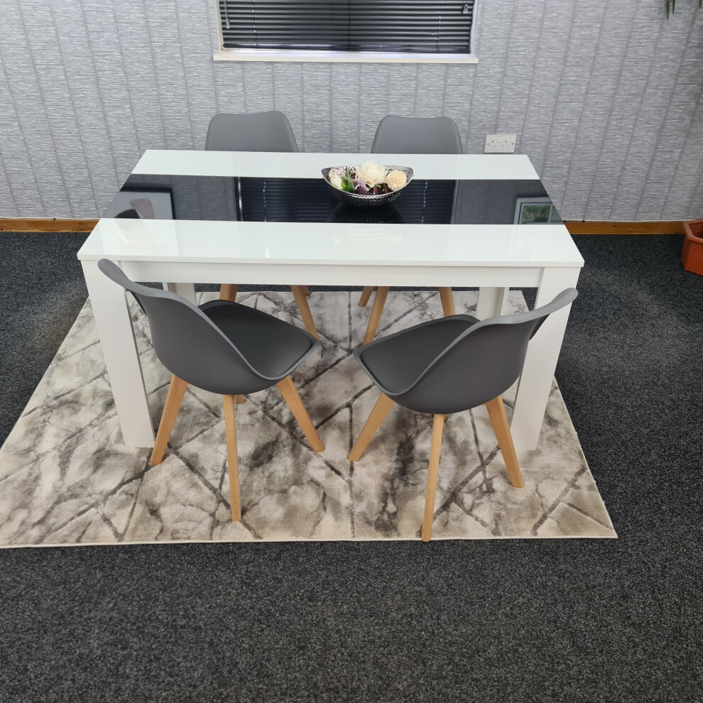 White Black Kitchen Dining Table (140X80X75cm) and 4 Grey Tulip Chairs