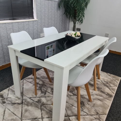 White Black Kitchen Dining Table(140X80X75cm) and 4 White Tulip Chairs 2