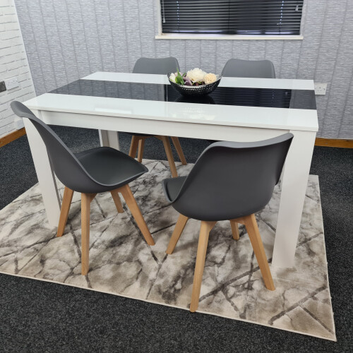 White Black Kitchen Dining Table (140X80X75cm) and 4 Grey Tulip Chairs 1