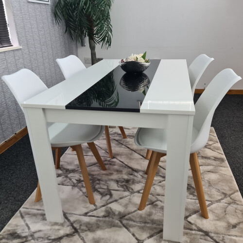 White Black Kitchen Dining Table and 4 White Tulip Chairs 2
