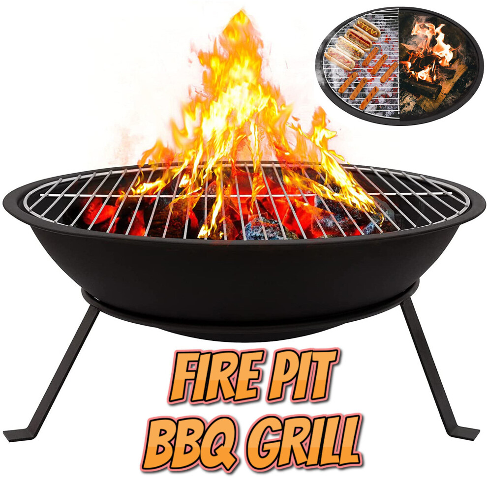 Outdoor Fire Pit and BBQ Bowl Round Garden Patio Extra Large Barbecue Grill