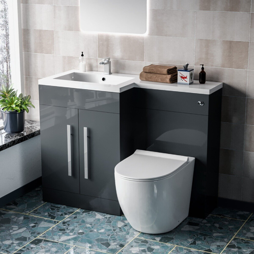 Aric 1100mm LH Freestanding Grey Vanity with BTW Toilet, WC & Basin