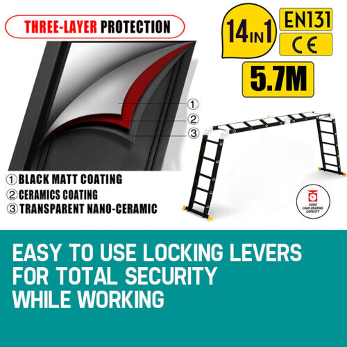 5.7M Aluminium Folding Ladder Extension Step Telescopic Ladder 2