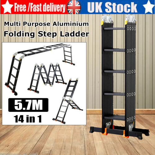 5.7M Aluminium Folding Ladder Extension Step Telescopic Ladder