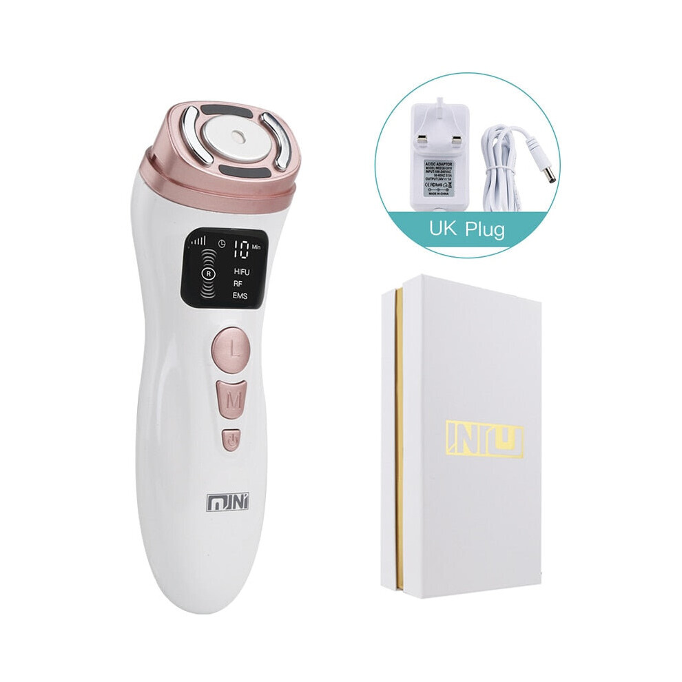 Hcsc (Uk Plug) 3 In 1 Mini Hifu Face Machine Ultrasound Rf Ems Facial Beauty Device Neck Lifting Tightening Skin Rejuvenation Skin Care Product