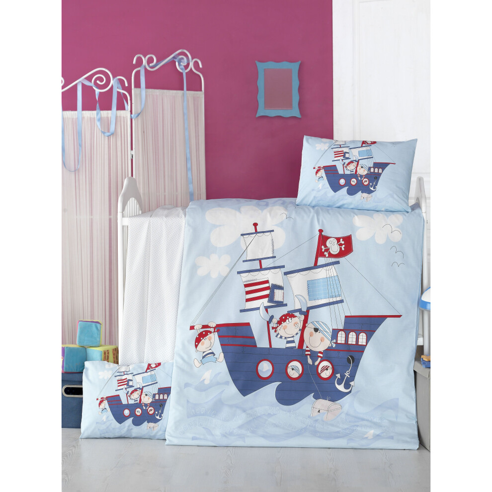 (Pirate Ship) Newborn Bedding Cot Bed Set Toddler Soft Duvet Cover With Pillowcase Baby Quilt Cover Set